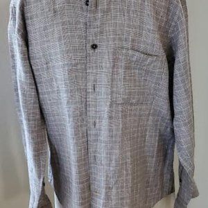 ROBERT TALBOTT MEN'S BLUE AND GREY CHECK  DRESS SHIRT 100% LINEN  SIZE MEDIUM